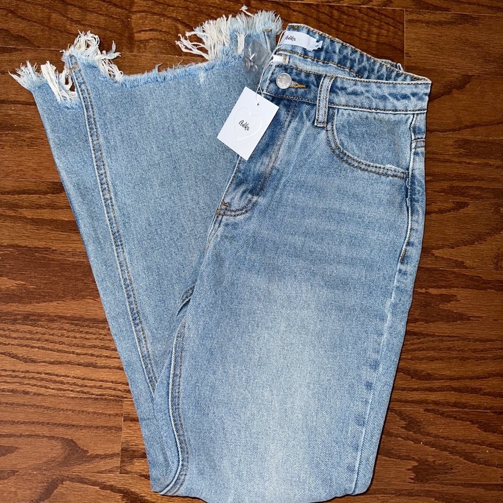 Light wash denim flair jeans